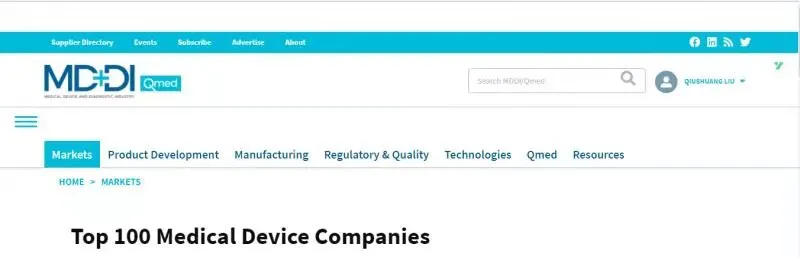 国外权威第三方网站QMED发布了《医疗器械企业百强榜单》